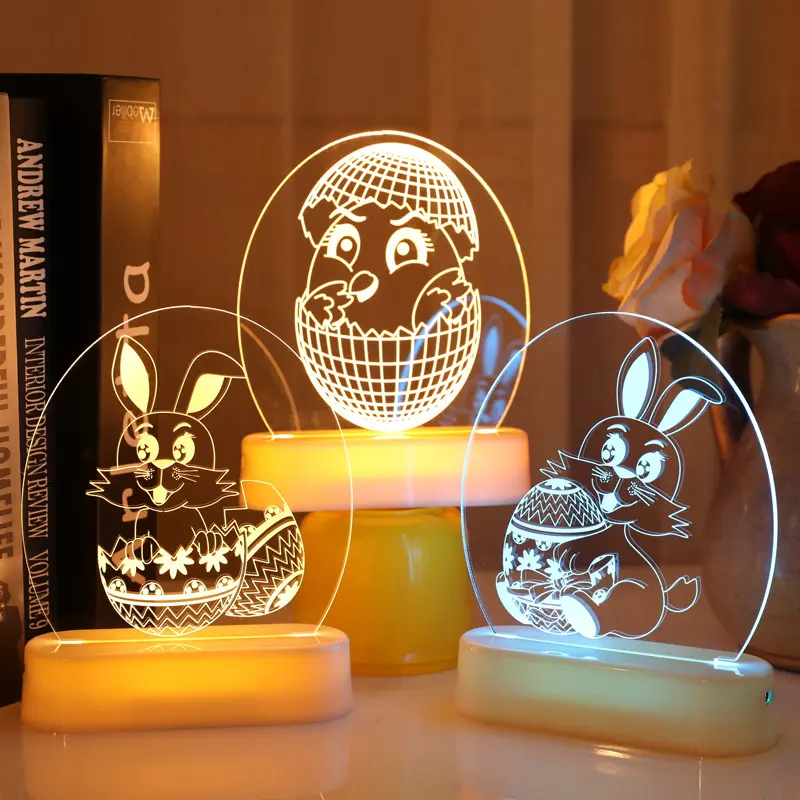 Newish – lampe Led acrylique 3D avec motif oeuf de lapin de pâques, alimenté par batterie USB, Base blanche pour chambre d'enfant, 2023 rvb
