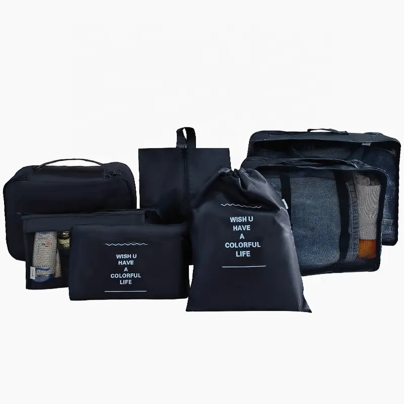 Juego de 8 cubos de embalaje con impresión personalizada OEM para bolsas organizadoras de equipaje de viaje para accesorios de viaje