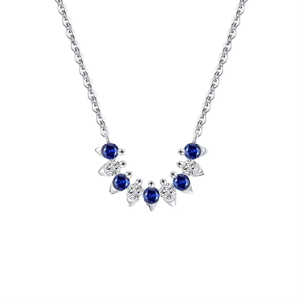 Nueva llegada de lujo mujeres joyería fina collares diamante corte azul circón chapado en oro 925 collar de plata esterlina