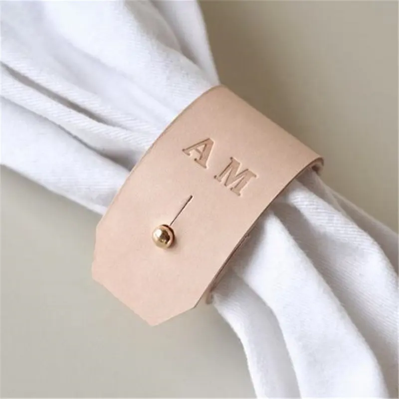 Nordic simple fashion napkin ring Hotel restaurant table napkin buckle hand custom LOGO size cowhide PU leather ring
