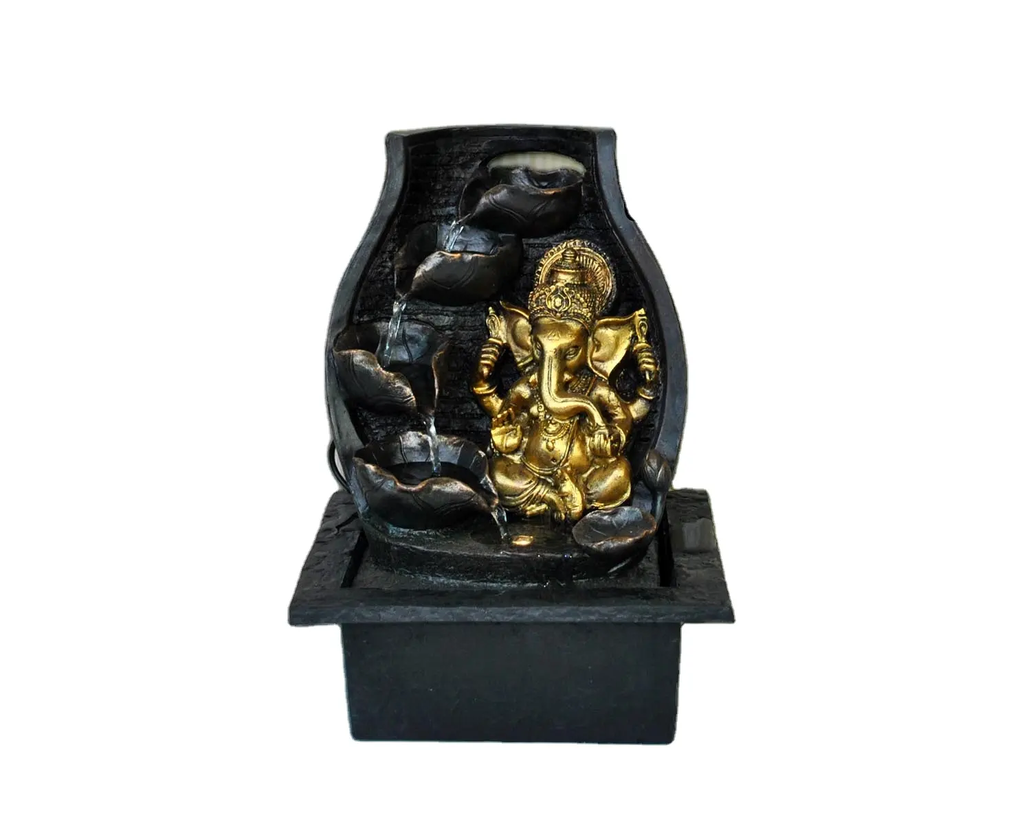 Hars Gouden Hindoe Boeddha Tafelblad Fontein Voor Indoor Decoratie; Indoor Fontein Met Ganesh Hars Voor Tafelblad Decoratie