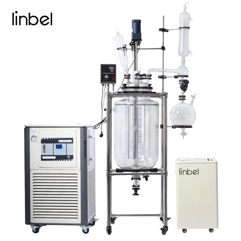 UL 500mL 1L 5L 10L 20L 50L 100L 200L Lab Pilot Batch Vessel Agitator Tank Double Layer Jacketed Glass Reactor