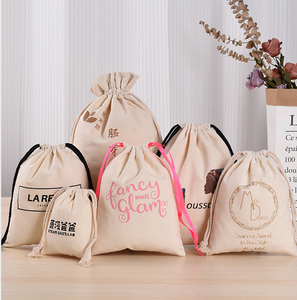 Customized Cotton Linen Drawstring Bag Reusable Grocery Shopping Bag <strong>with</strong> Custom Logo Print for Fruits and Colorful <strong>Strings</strong> - Product Image 4