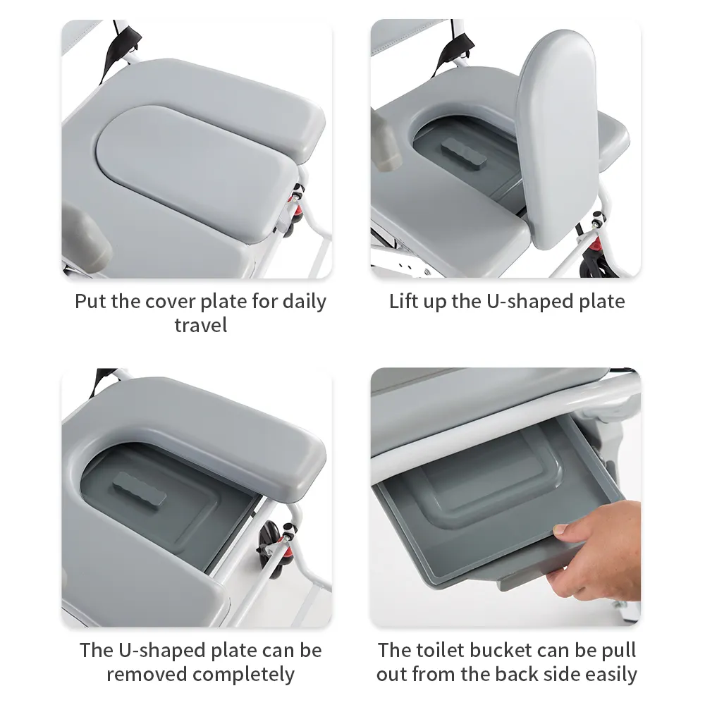2024 New product Toilet wheelchair with toilet seat is portable and collapsible For the disabled elderly