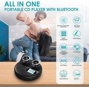 便携式BT光盘播放器内置扬声器立体声液晶显示器Wakman MP3播放器可充电光盘播放器支持光盘USB辅助输入 - Product Image 2