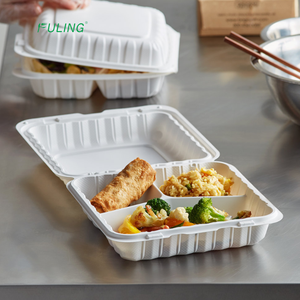 993 963矩形一次性铰链食品翻盖塑料分<span class=keywords><strong>3</strong></span>隔层便当餐盘带盖