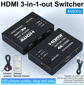 <strong>5</strong> 3 In <strong>1</strong> Out 2.0 <strong>Switch</strong> 3X1 Switcher 5x1 With IR Remote Control HDCP 2.2 4K 60Hz HDR Converter For PS4 <strong>5</strong> TV - Product Image 4