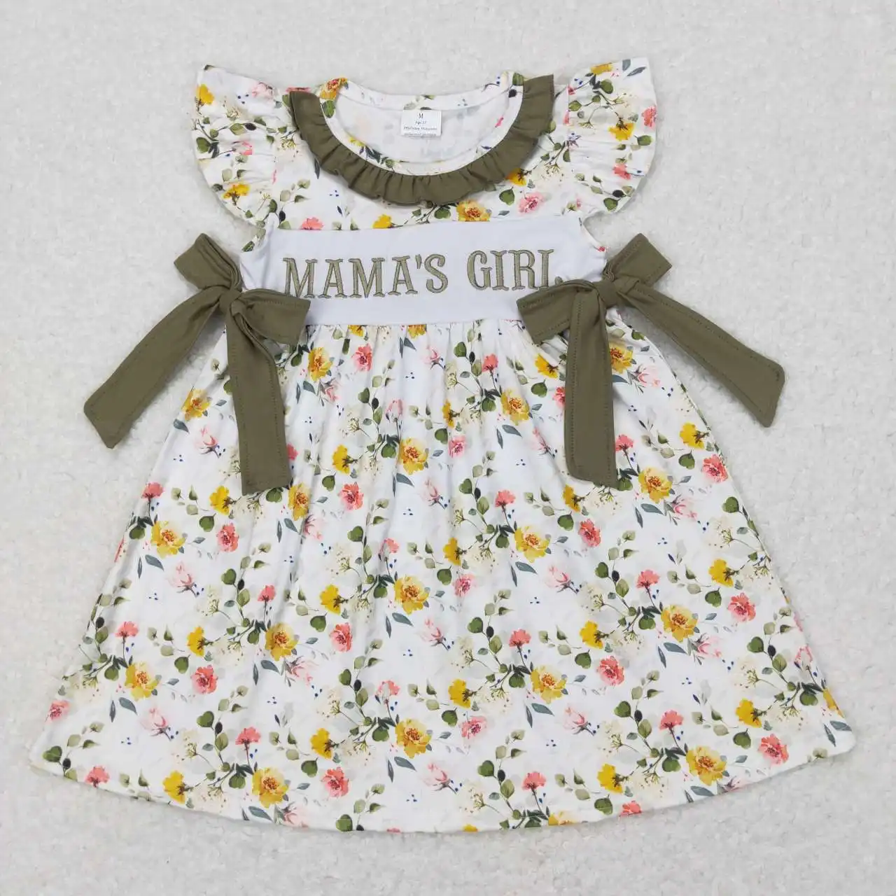 Flutter manches bébé fille broderie floral maman fille arc robe filles printemps robes enfants vêtements vêtements enfants filles bouti