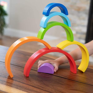 Educational Montessori <strong>Rainbow</strong> Stacking Blocks, Raw Wood <strong>Rainbow</strong> Stack Learning Toys for Kids - Product Image 5