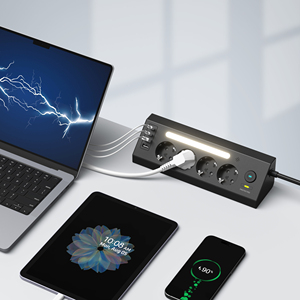 Regleta de alimentación de escritorio Enchufe múltiple de 4 vías con USB y 2 enchufes tipo C Max de 3680 W con 1 interruptor Protección contra sobretensiones con luz LED - Product Image 4