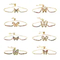 SOJI classical Gold Plated Adjustable Beaded Bracelets Women Bracelets with Cubic Zircon Micro Pave Butterfly Bracelets