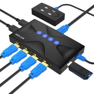 4K HDMI <strong>KVM</strong> <strong>Switch</strong> 4 Port + Cables ( 2 in <strong>1</strong> ), MT-VIKI Desktop <strong>KVM</strong> Switcher Selector Box