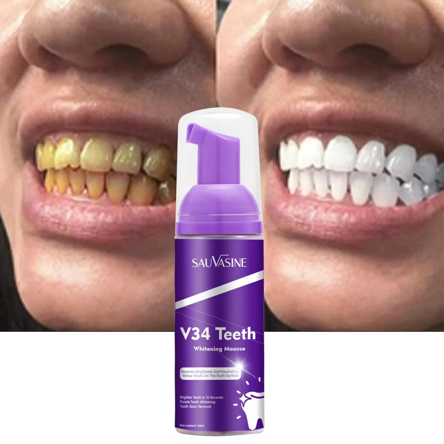 SAUVASINE V34 dientes brillo blanqueamiento mousse 2023 pasta de dientes para fumar amarillo dientes de suciedad