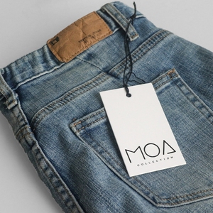 Etiquetas de diseño de logotipo personalizado, cuerda de cordón con pasador de seguridad, etiqueta colgante oscilante para ropa vaquera impresa de un solo lado y doble