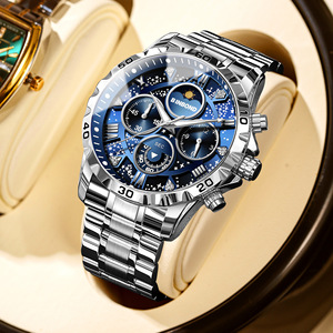 BINBOND Herren uhr Stahl gürtel Mondphase Leuchtende wasserdichte multifunktion ale Chronograph Quarzuhr für Herren