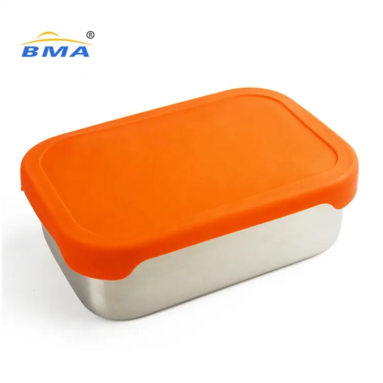 Almoço em aço inoxidável, recipiente para alimentos infantil, caixa de almoço com tampa de silicone, caixa de almoço para crianças