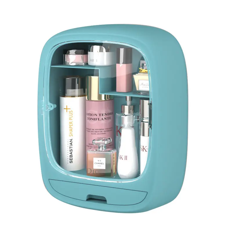 AECO01-cajas y contenedores de almacenamiento, organizador de maquillaje, estante de cosméticos montado en la pared, baño, impermeable, perforado gratis