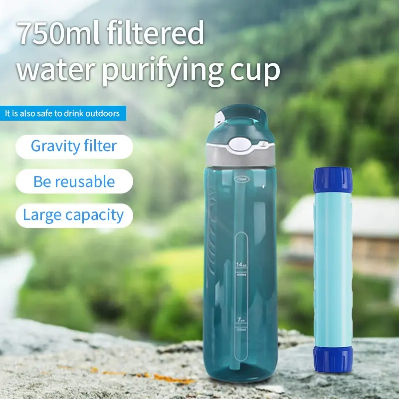 Filterwell - Garrafa de filtro portátil para água, purificador de filtragem de água com canudo para vida, ideal para esportes e acampamento