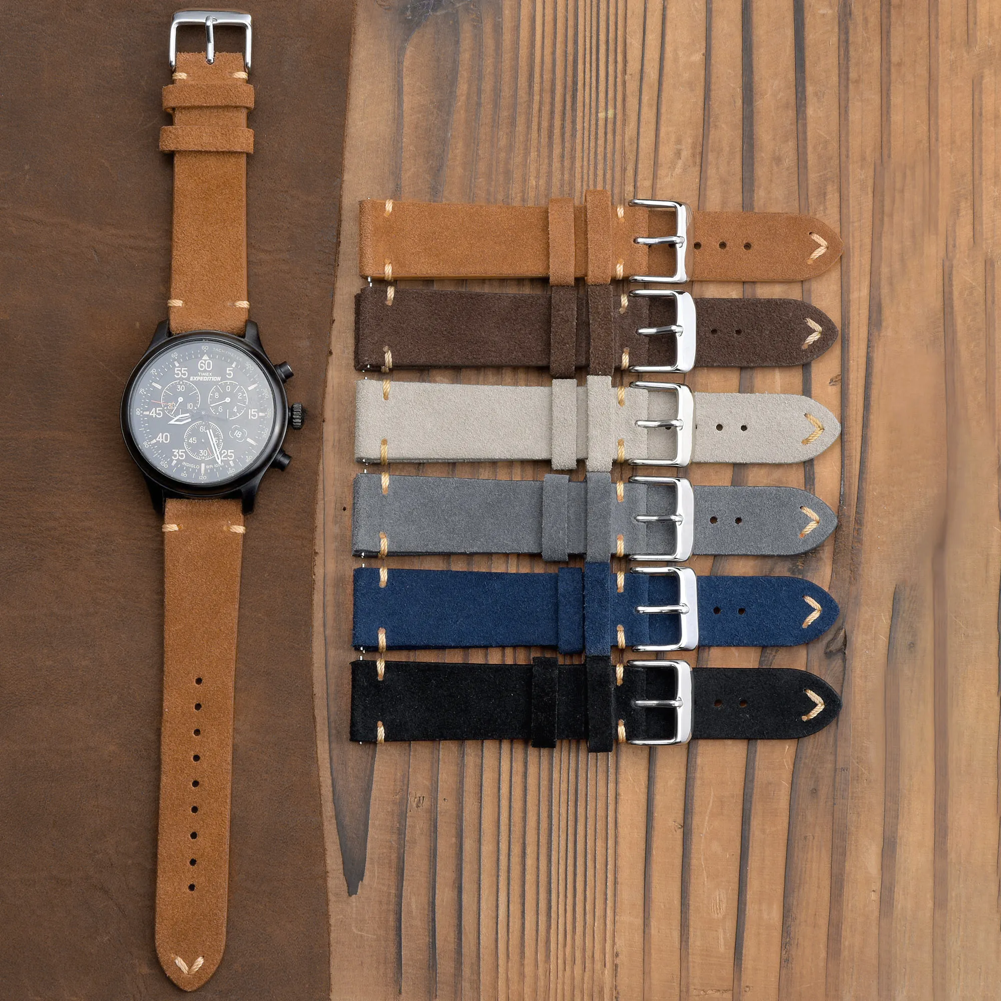 JEDES graue hand gefertigte Herren-Schnellverschluss-Armband 18mm 20mm 22mm Wildleder-Uhren armband