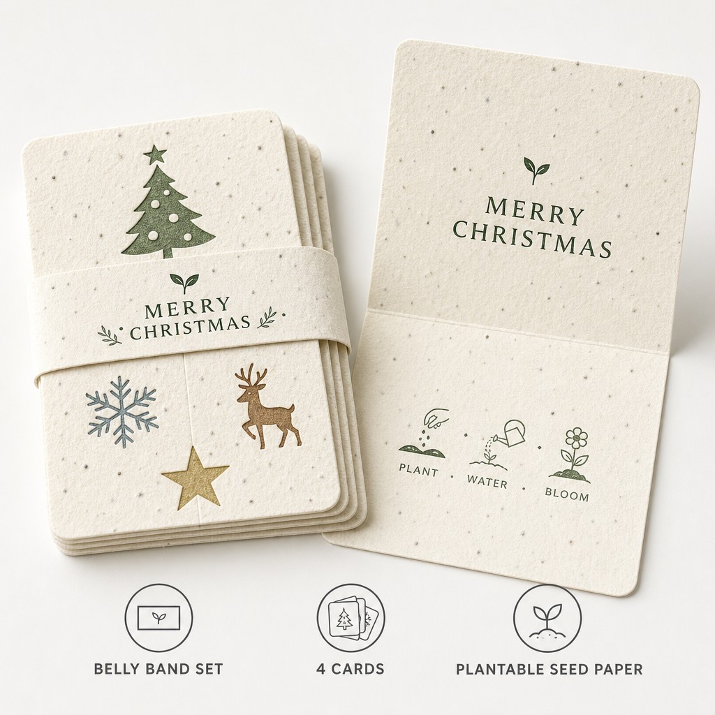 Cartes de Noël en papier à graines avec bande de maintien