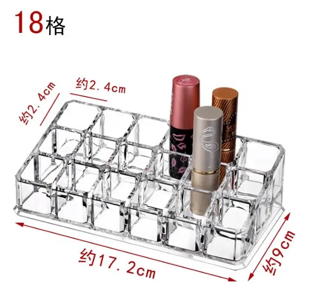 लिपस्टिक और आवश्यक तेल एक्रिलिक आयोजक सस्ते कीमत 18 स्लॉट स्पष्ट एक्रिलिक लिपस्टिक प्रदर्शन धारक रैक