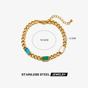 Pulsera <strong>De</strong> Mujer Stainless Steel Bracelet love Personality Geometric Malachite Titanium Steel Cuba Chain Bracelet for Women