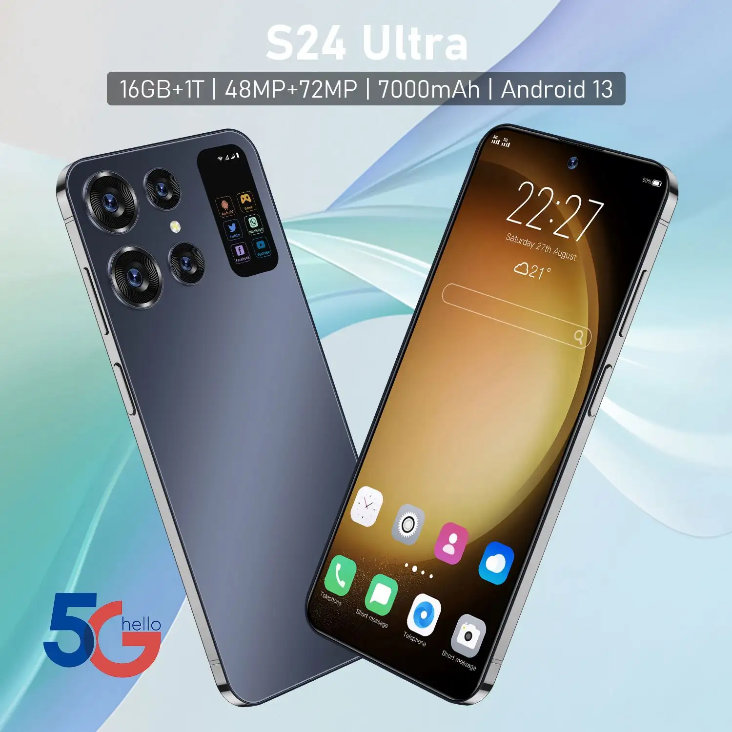 Schlussverkauf S24 Ultra-Handy Original 16 GB + 1 TB 6.8 Zoll Android 12.0 Doppel-SIM-Karte Mobiltelefon Handy Smartphone