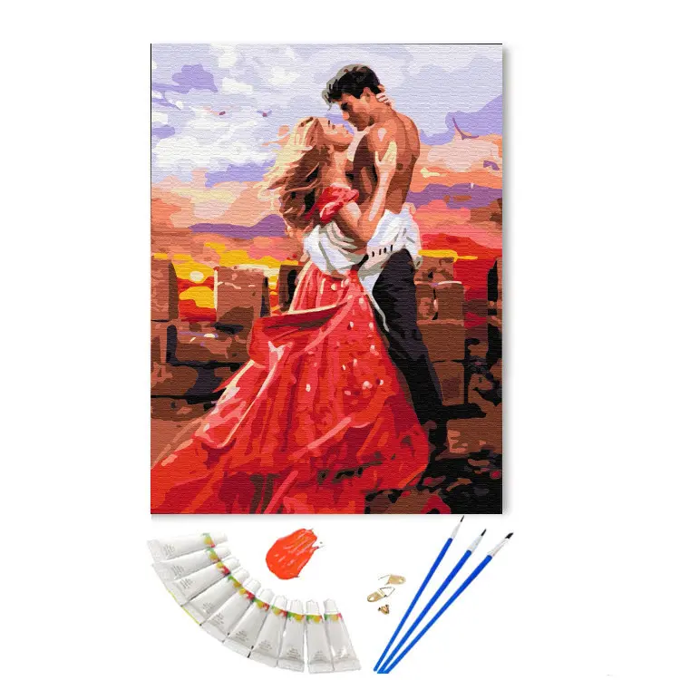 Diy तेल चित्रकला वयस्क और बच्चों के लिए संख्याओं द्वारा प्रेमियों और चुंबन के साथ ड्राइंग नंबर तक पेंट ब्रश के लिए उपहार