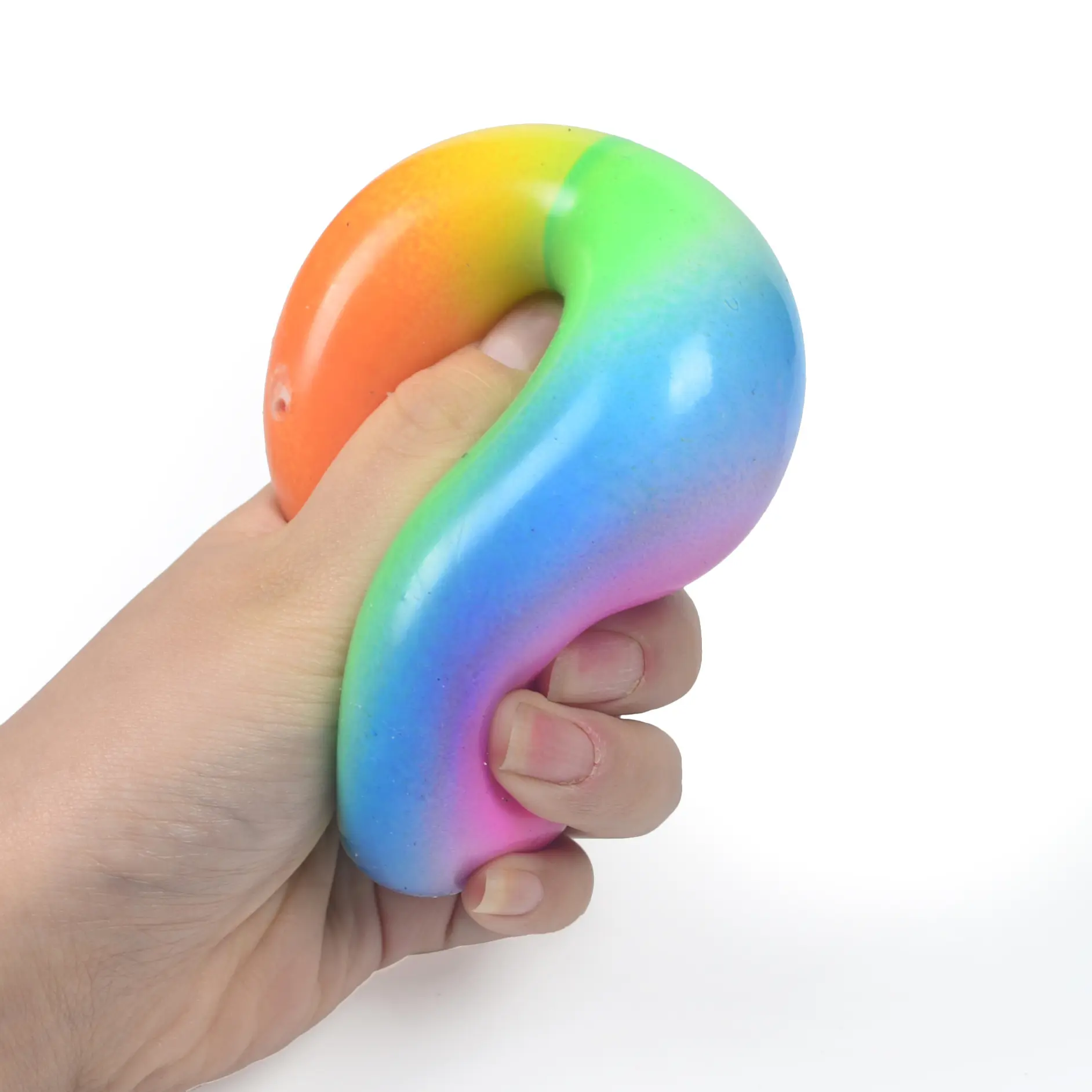 ของเล่นแปลกใหม่ลูกบอลแป้ง TPR สีรุ้งลูกบอลยางยืดหยุ่นแบบนิ่มสำหรับผู้ใหญ่และเด็ก