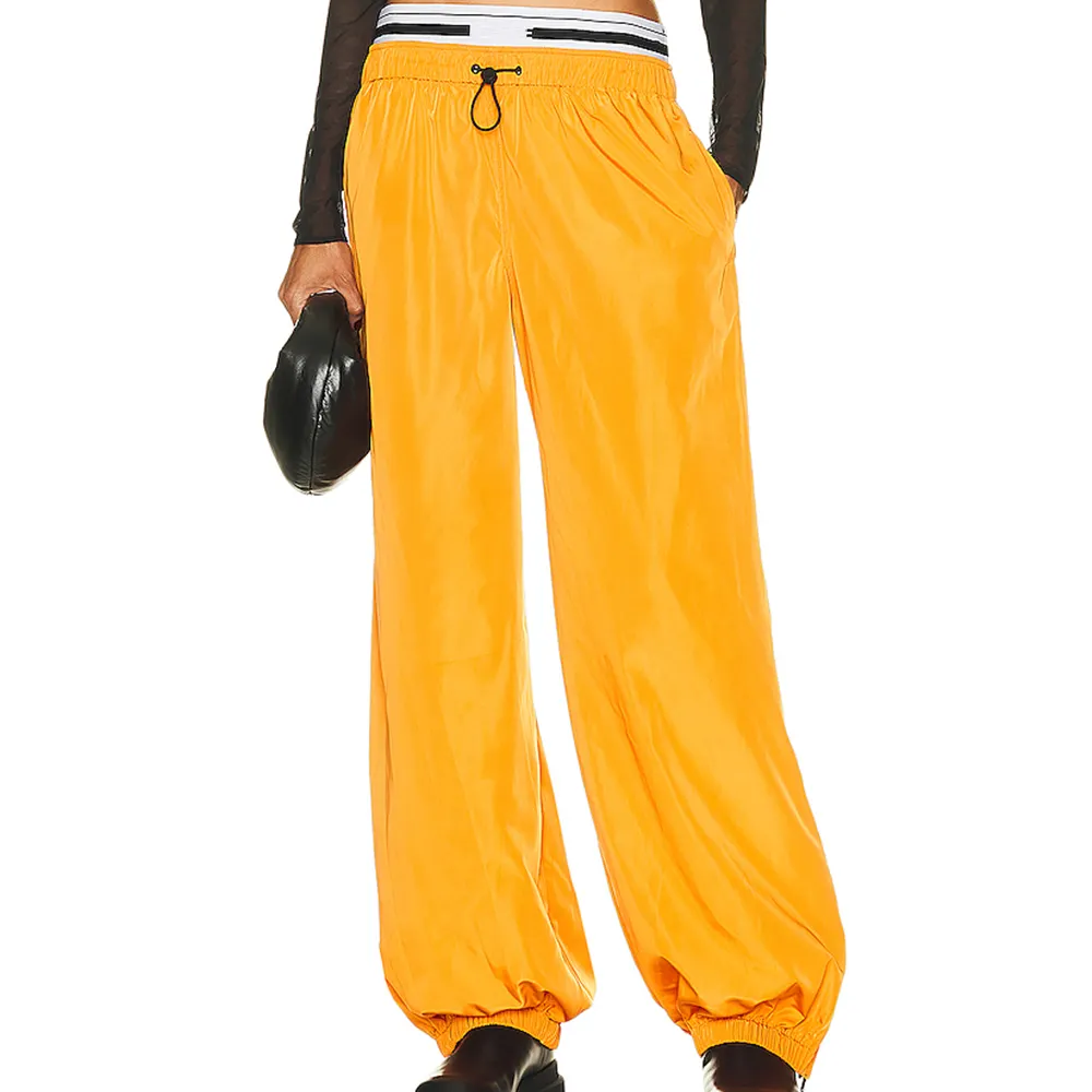 Pantalones de pierna ancha de cintura alta para mujer, pantalones cargo informales anaranjados con cintura elástica y paracaídas, color naranja