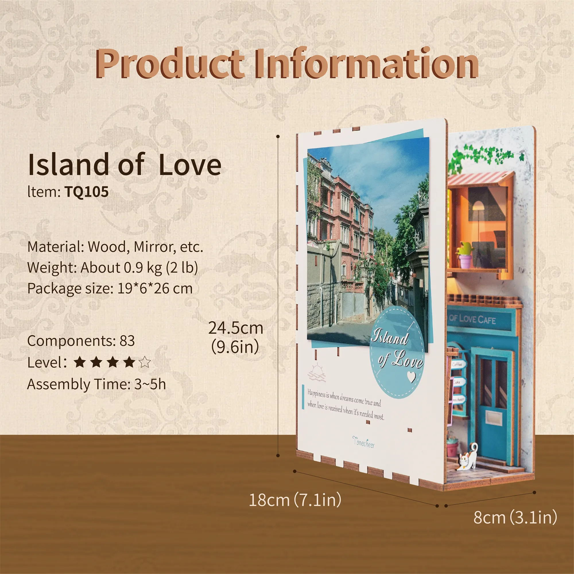 Tonecheer kit miniatur nook buku cinta Pulau DIY 3D puzzle kayu buku takik