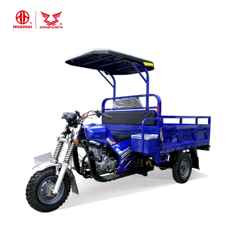Triciclo motorizado do sistema de combustível da motocicleta, três rodas com teto superior para entrega de carga motor zong shen