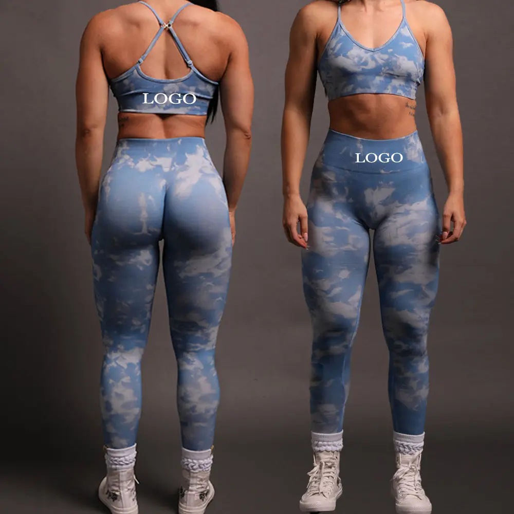 Darc Sport Marble Seamless Outdoor Yoga Bra Entrenamiento Leggings Tie Dye Logotipo personalizado Gimnasio Entrenamiento Mujer Fitness Set