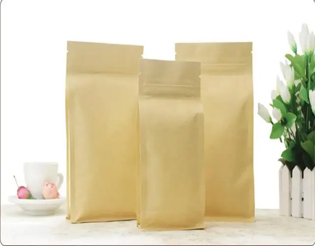 Túi giấy kraft lót giấy bạc 14x24x6cm đáy vuông trên cùng để đóng gói & in để lưu trữ gạo