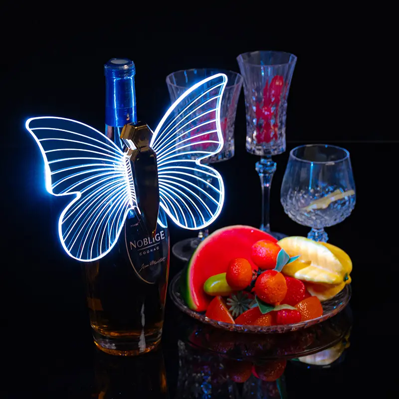 Set Dekorasi sampanye LED cantik, malaikat tujuh warna lampu sayap kupu-kupu suasana tongkat bersinar