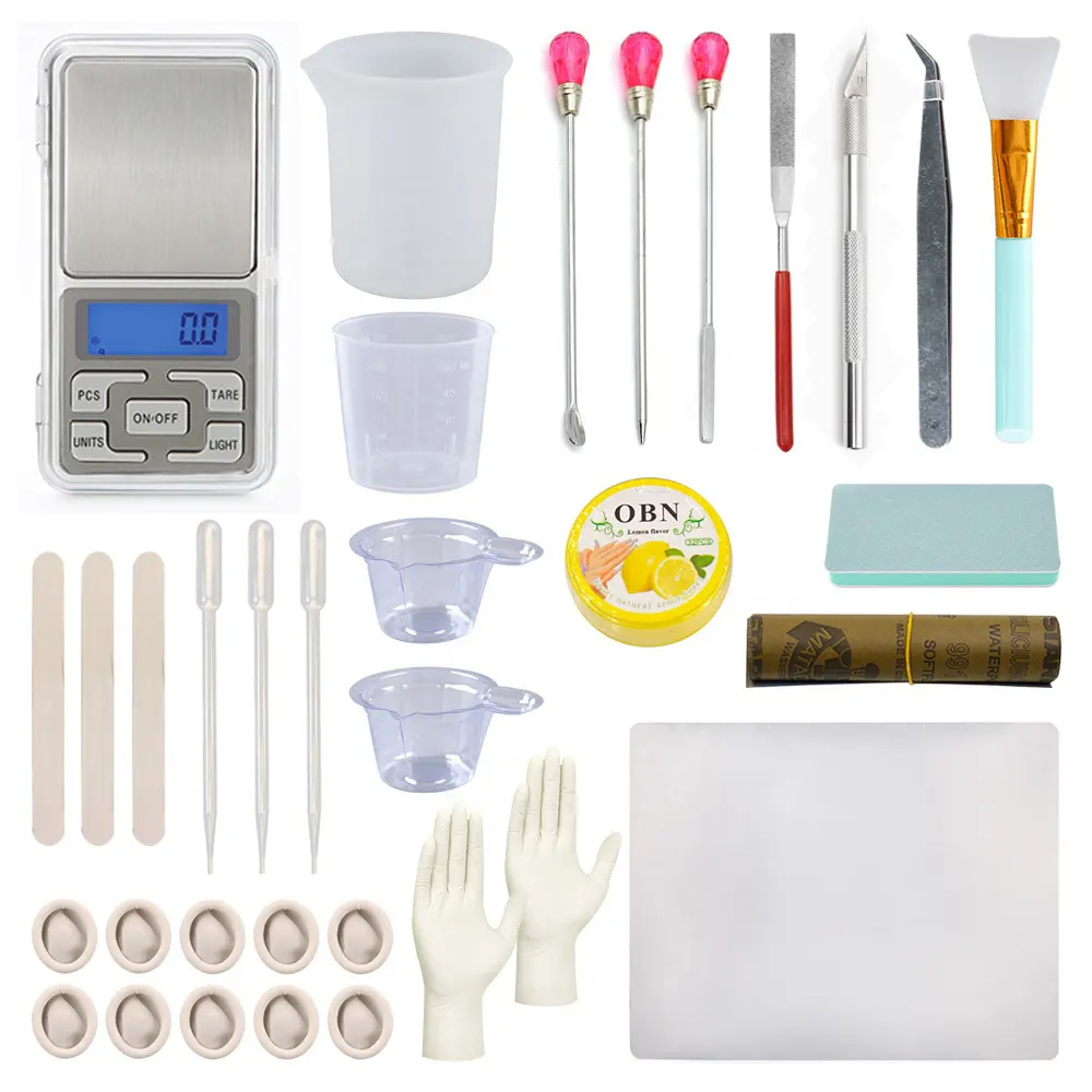 INTODIY – Kit d'outils de fabrication de bijoux en résine, tasse à mesurer, compte-gouttes, tige de mélange, poudre à creuser, petite cuillère pour l'artisanat fait à la main