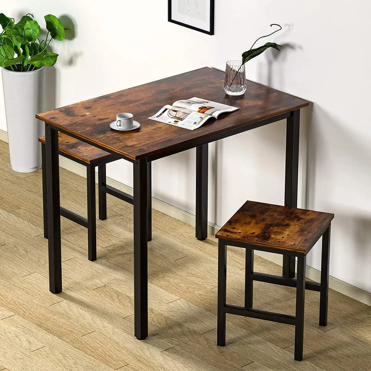 Barato preço família sala de jantar mesa de jantar madeira com duas cadeiras mesa de madeira