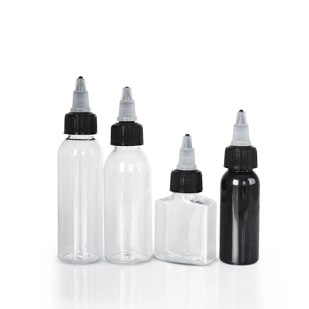 Emballage cosmétique bouteilles compte-gouttes de Sauce torsadée en plastique pour animaux de compagnie bouteille à presser avec buse