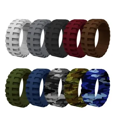 Amazon yeni lastik desen 10 renkli 9MM genişlik silikon parmak yüzük erkek nefes spor halka