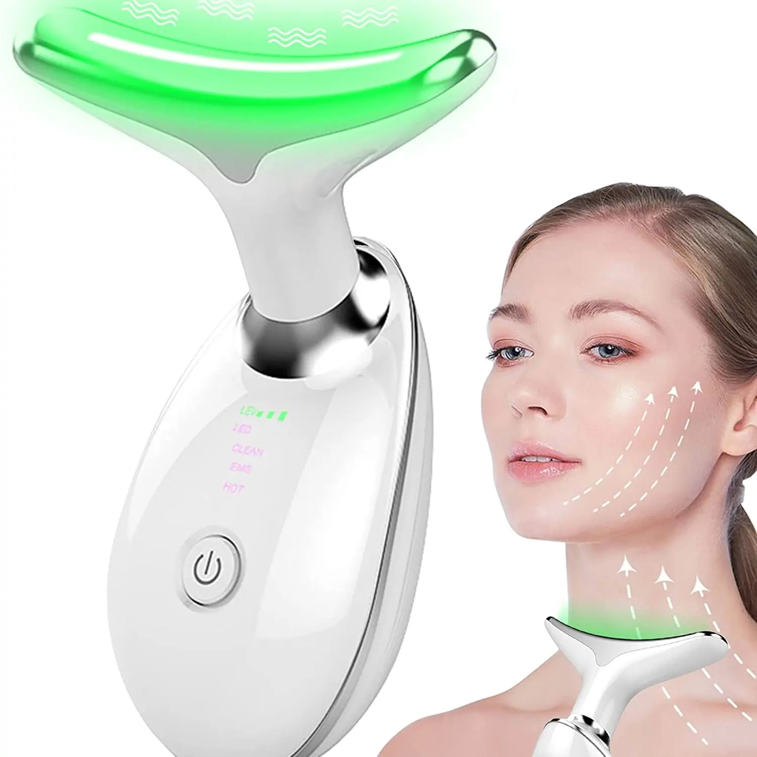 Portable Ems Skin Tightening Neck Beauty Device Neck Massager Led Facial Light Therapy Face Neck Lifting Massager