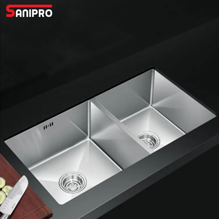 SANIPRO Multifunções Double Bowls Household Handmade Washing Kitchen Sinks 304 Pia de Aço Inoxidável sem Faucet com Dreno