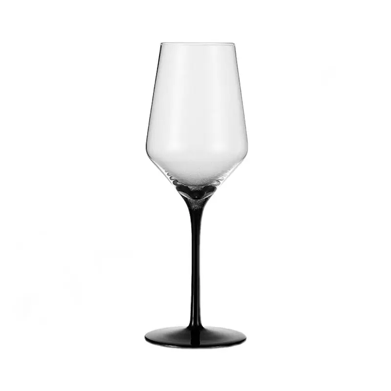 Bicchiere da calice da vino rosso in cristallo infrangibile a sublimazione acrilica di lusso con stelo nero
