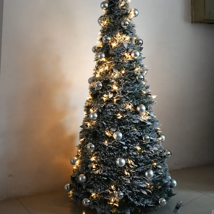 New product ideas 2023 hot sale 6ft pvc flocked christmas tree with led light and ball for christmas decor