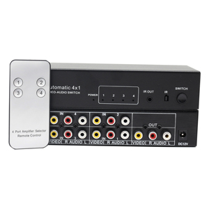 AV <strong>Video</strong> and Audio Automatic Switcher <strong>4</strong> in <strong>1</strong> Out Remote Control Selection Chip <strong>Switch</strong> 4port - Product Image 4