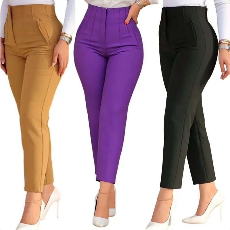 Damen solide lässigeanzug Hosen hohe taille solide Slim fit abgeschnittenen Hosen neue Dame Sommer Bleistifthosen