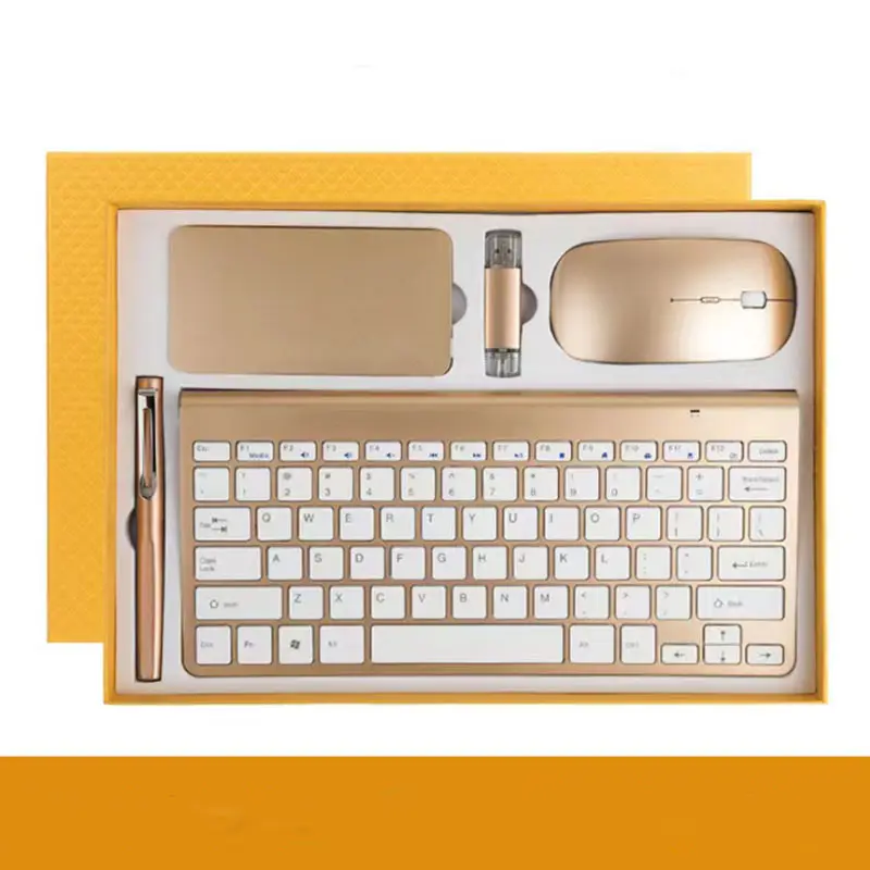 Negócio personalizado teclado de alta qualidade com unidade flash USB, mouse, copo de água, caneta mental e áudio Bluetooth-KGS-0906