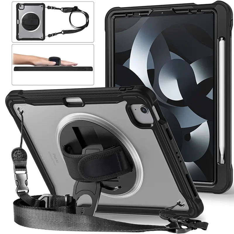 360 Xoay Tay Grip gồ ghề trường hợp đối với iPad Pro 11 inch iPad không khí 4 iPad không khí 5 10.9 inch phổ trường hợp dây đeo vai