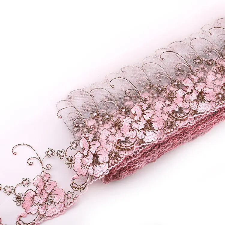 Spot vendita all'ingrosso di tessuto a rete rosa accessori per abbigliamento in pizzo solubile in acqua tipo di fiore di pizzo cavo di alta qualità