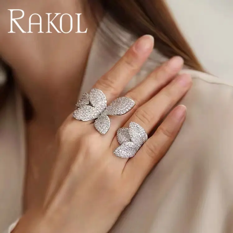 Набор серебряных колец RAKOL RP2034 в форме листа с блестящим кубическим цирконием для мужчин и женщин, Крутое готическое винтажное массивное кольцо в стиле бохо