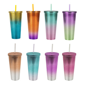 Electroplated ngô hình tái sử dụng nhựa rơm cup với nắp và rơm cho sử dụng ngoài trời - Product Image 1